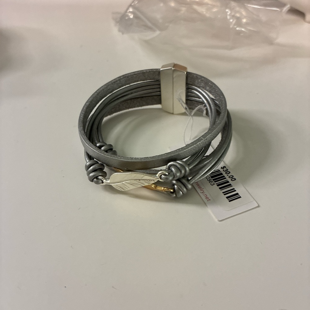 Silver and Gold Feather Bracelet